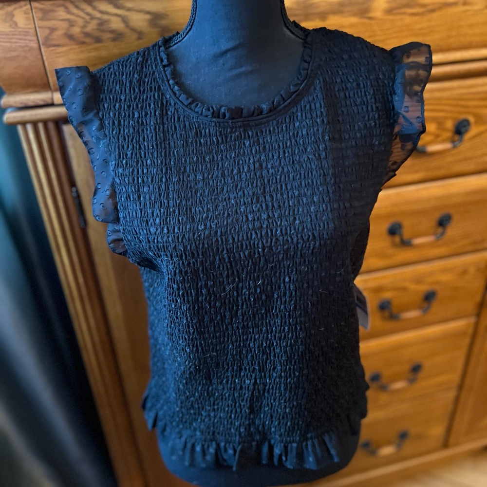 Laundry By Shelli Segal Black Textured Blouse XL NWT